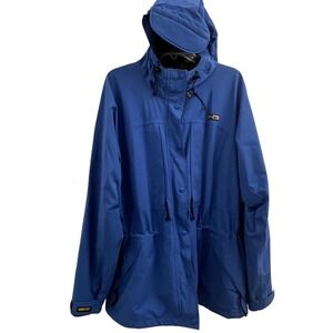 REI GORE-TEX Hooded Shell Jacket Blue XL Vintage 90s Waterproof Pit Zips Cinch